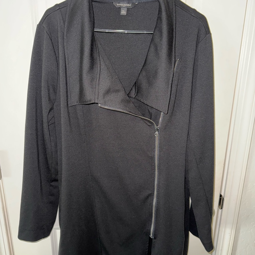 Banana Republic Black Trench Coat with Asymmetrical Design and Draped Collar